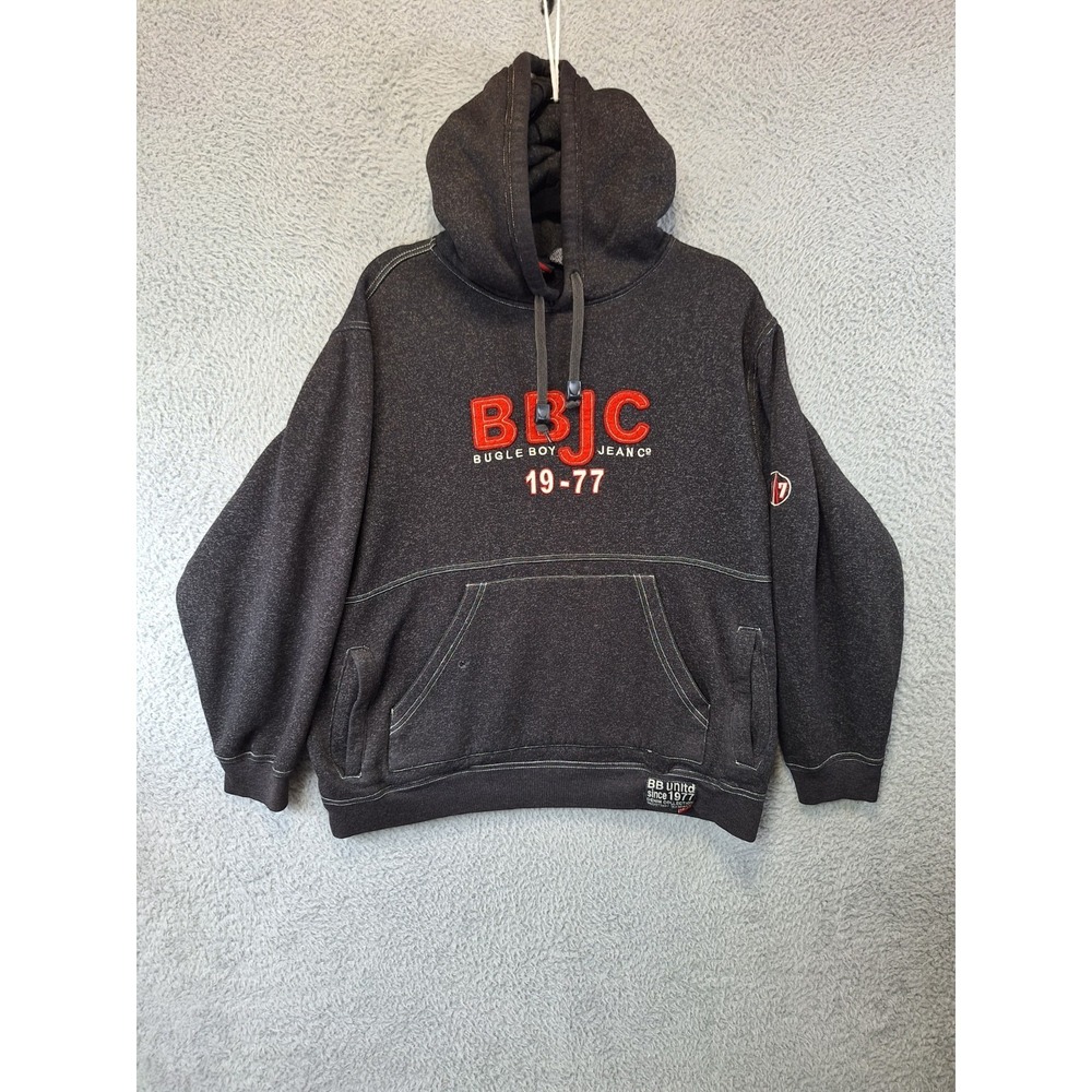 Vtg 1977 Bugle Boy Hoodie Mens Small Black Heather Fleece Lined Kangaroo Pocket
